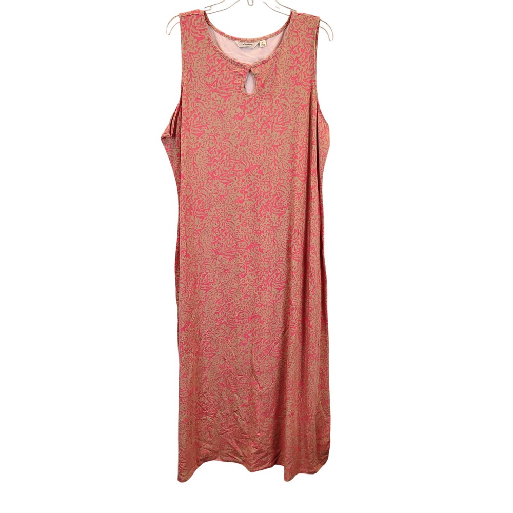 Liz Claiborne Womens 1X Sleeveless Maxi Dress Pink Tan Floral Knit Boho Casual